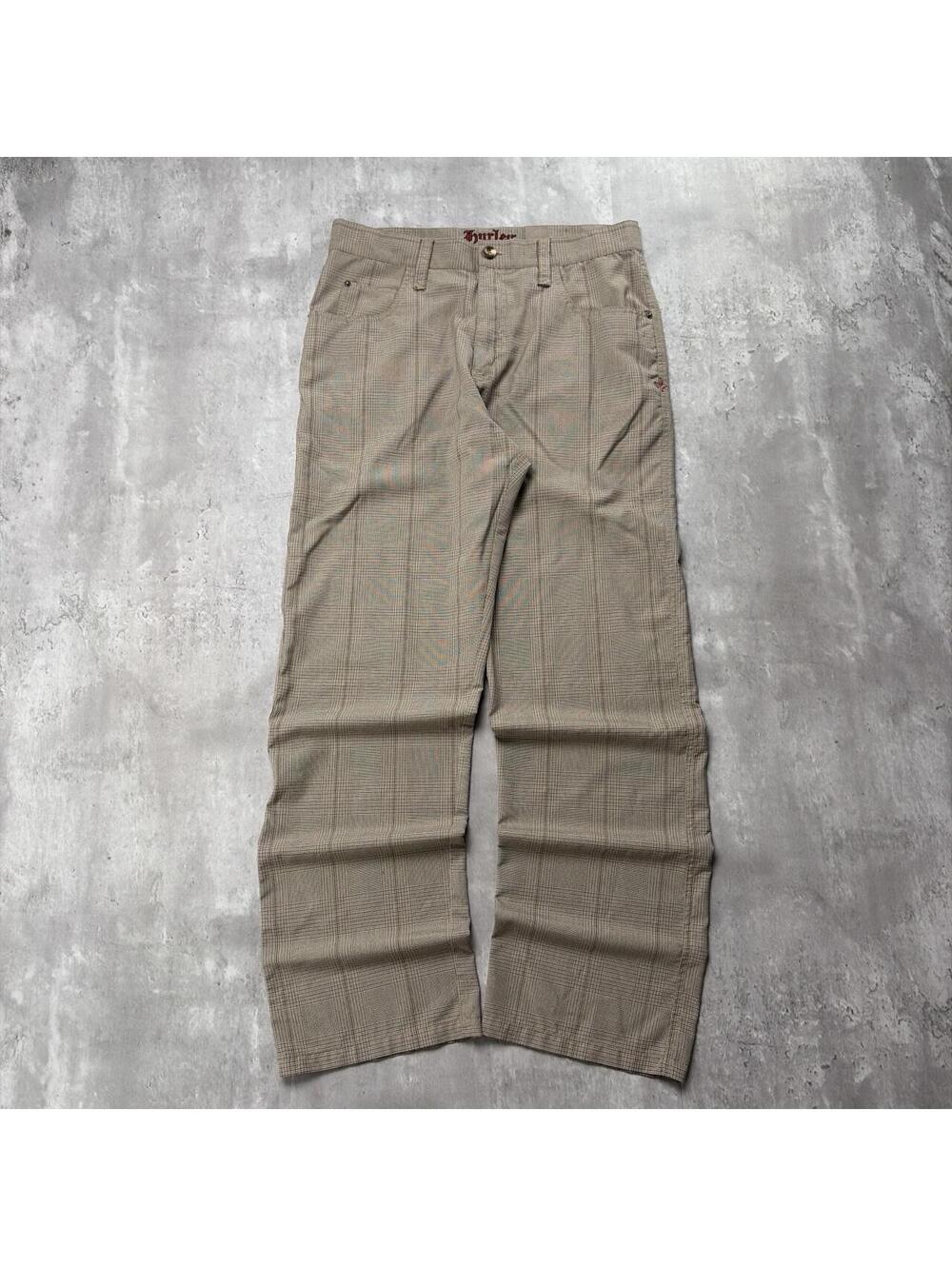 Y2K Brown Hurley Grunge Plaid Skater Baggy Pants